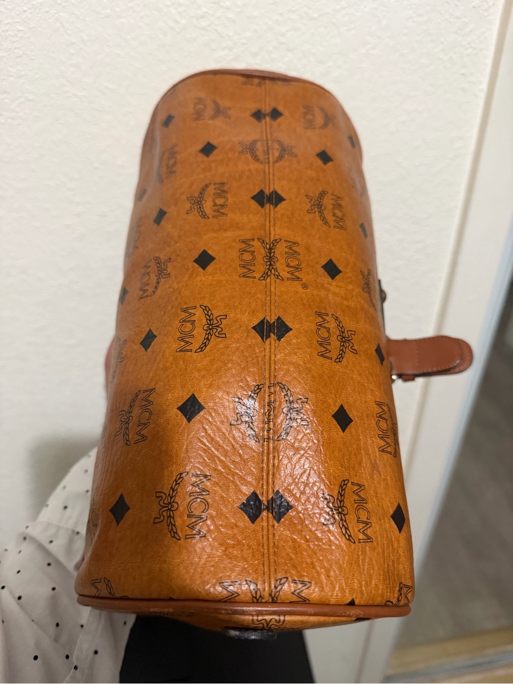 MCM Cognac Visetos Barrel Satchel with Gold Hardware - Picture 5 of 6